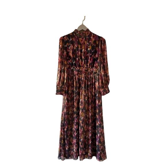 Donna Morgan Ruffle Mock Neck Long Sleeve Shimmer Dress - Picture 1 of 9
